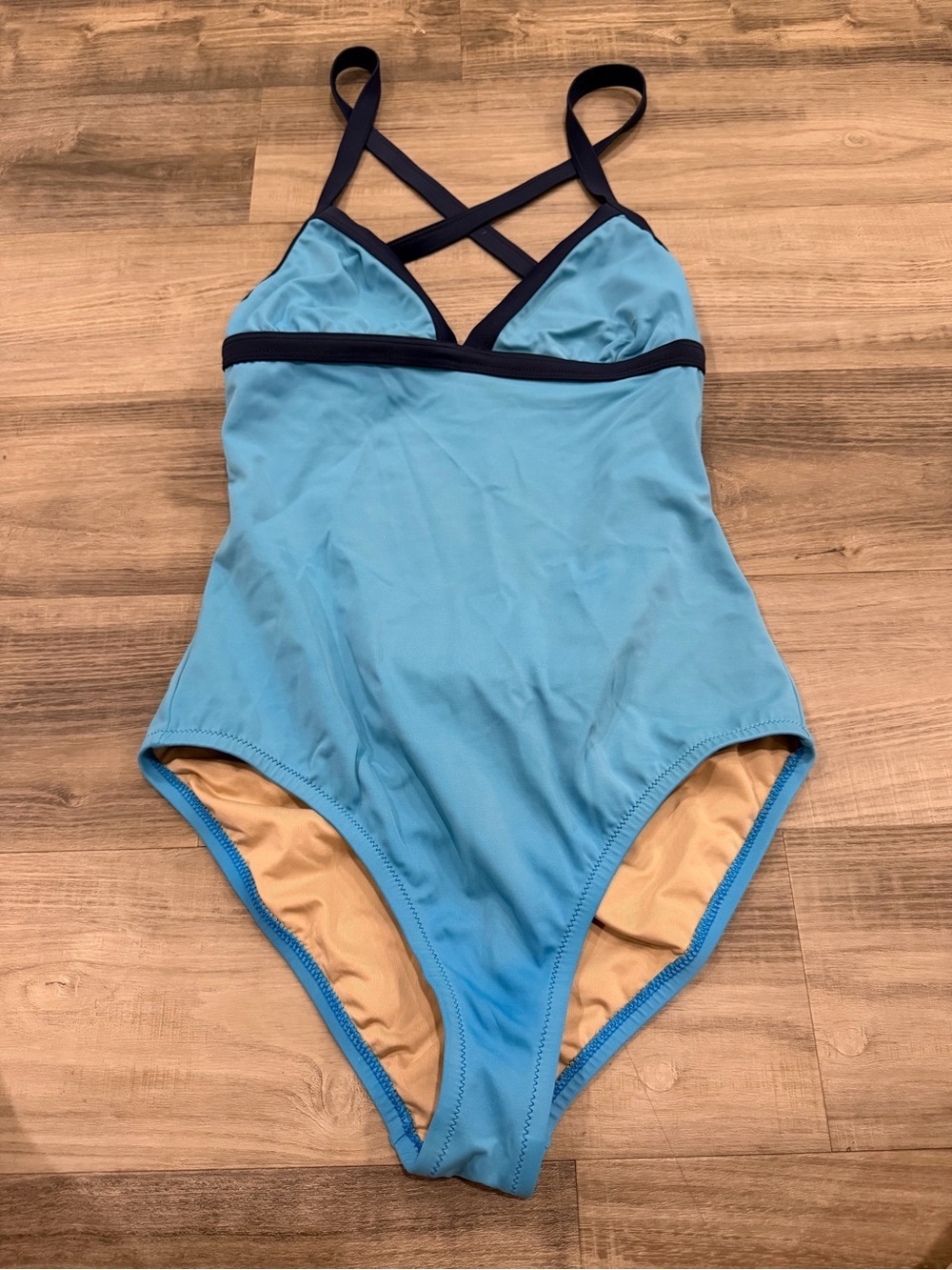 J. Crew Light Blue One-Piece Swimsuit with Navy Trim